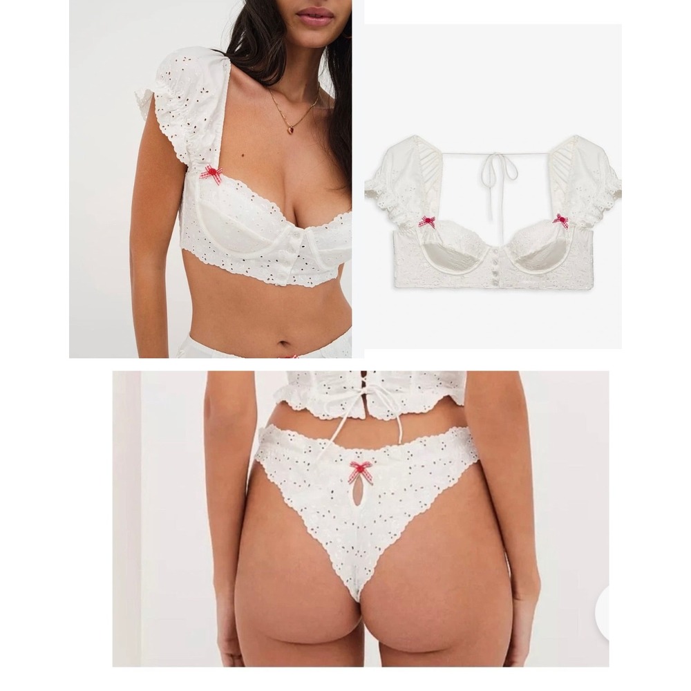 NEW! For Love & Lemons Victoria's Secret White Eyelet Lace Bra + Panty Set Small